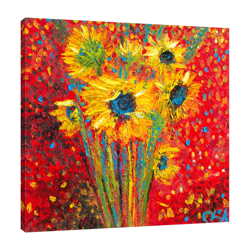 «Red Sunflowers», toile tendue par Chiara Magni, H 36 po x l 36 po x P 1,5 po