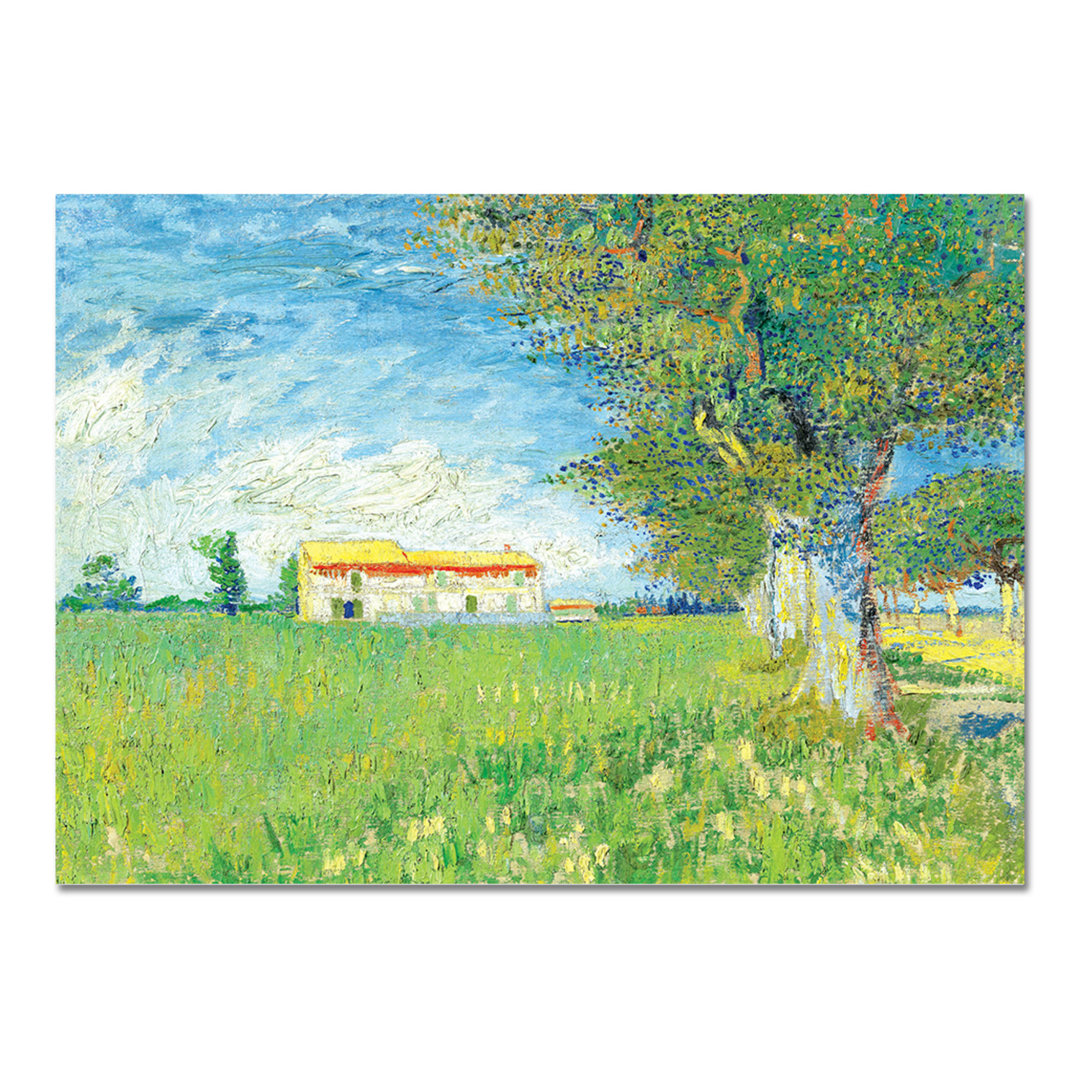 Glasbild Bauernhof im Getreidefeld von Vincent Van Gogh