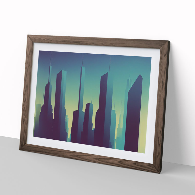Glorious Skyscraper Skyline - Framed Print, 25cm H x 34cm W x 2cm D, Walnut