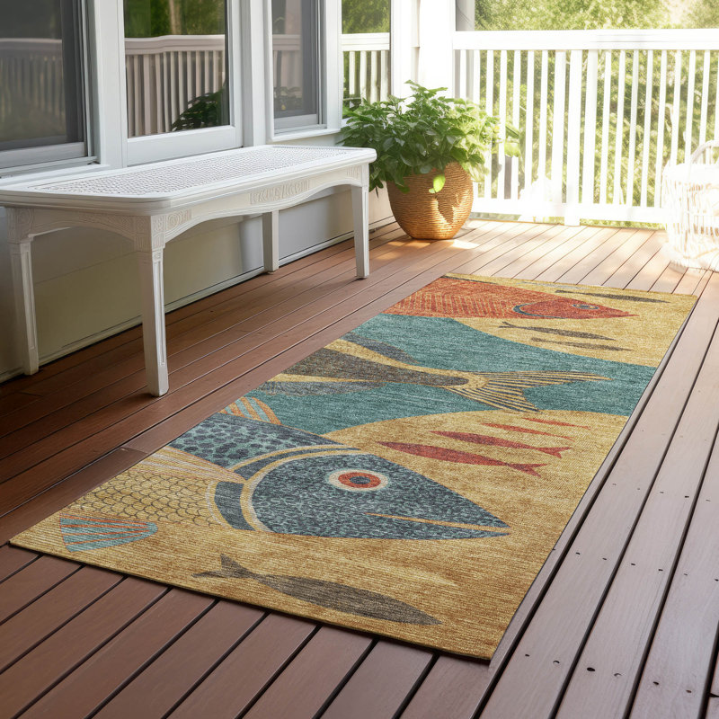 Tapis côtier intérieur / extérieur lavable à la machine ACN2447, Sarcelle, Tapis de couloir 2 pi 3 po x 7 pi 6 po