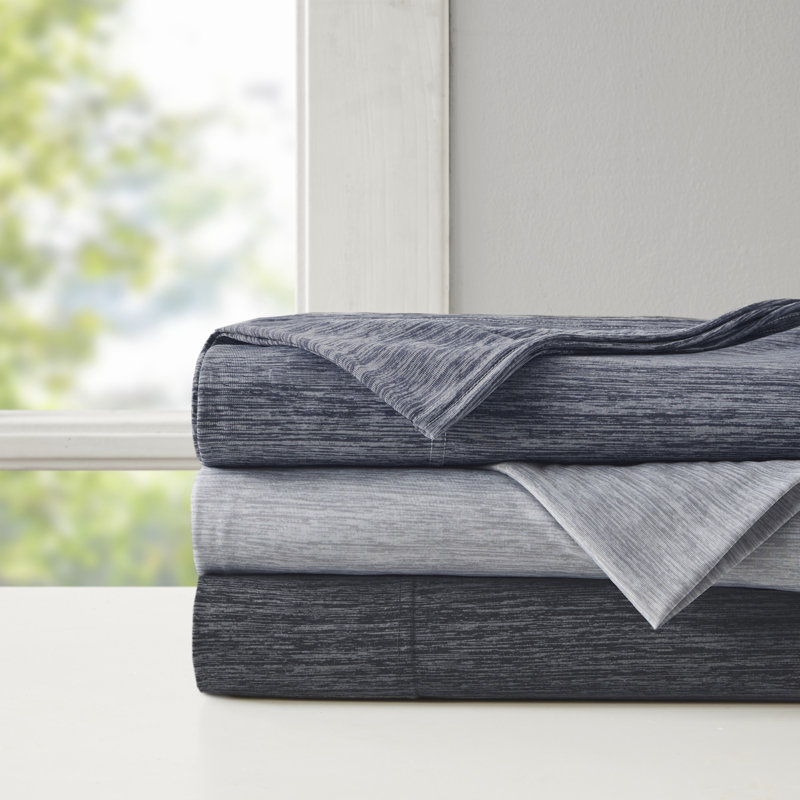 Printed Microfiber Comfort Cool Jersey Knit Nylon Blend Sheet Set, Navy, Twin Sheet Set with 1 Pillowcase