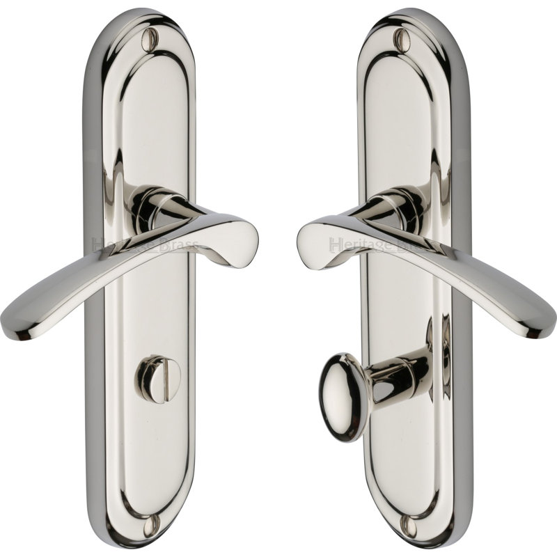 Heritage Brass Heritage Door Handle for Bathroom Ambassador Design, Polished Nickel
