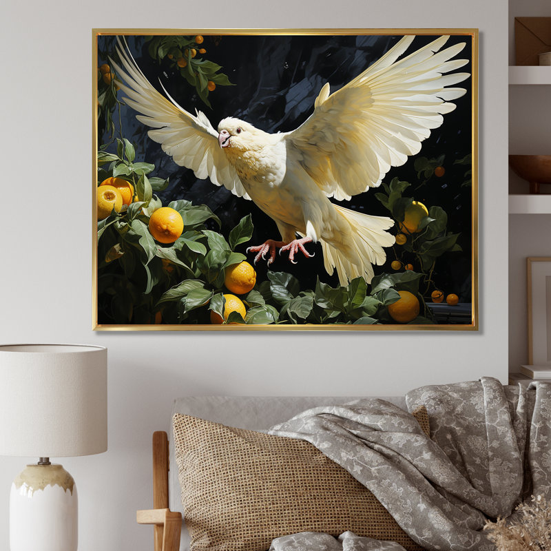 Colombe gracieuse sur toile, Cadre flottant doré, H 12 po x l 20 po x P 1 po