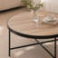 Table basse ronde en bois avec structure en métal, chêne gris vieilli