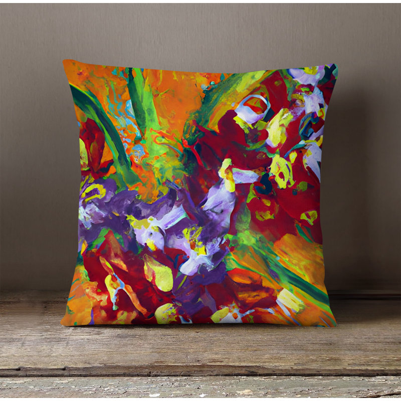 Throw Pillow With Insert, Green/Orange Floral/Abstract 3, 20"H x 20"W