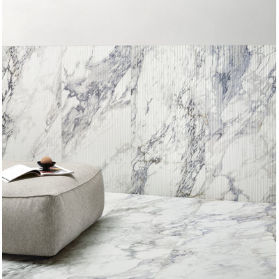 Carrara Dream 12" x 24" 3D Fluted Porcelain Marble Look Wall Tile