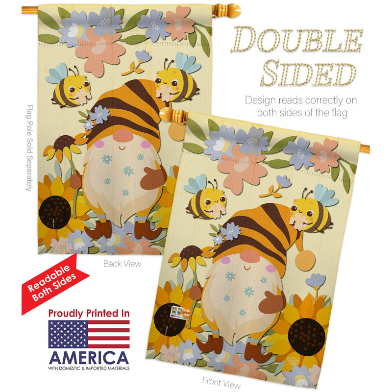 Drapeau de maison en polyester 28 x 40 pouces Blooming Gnome