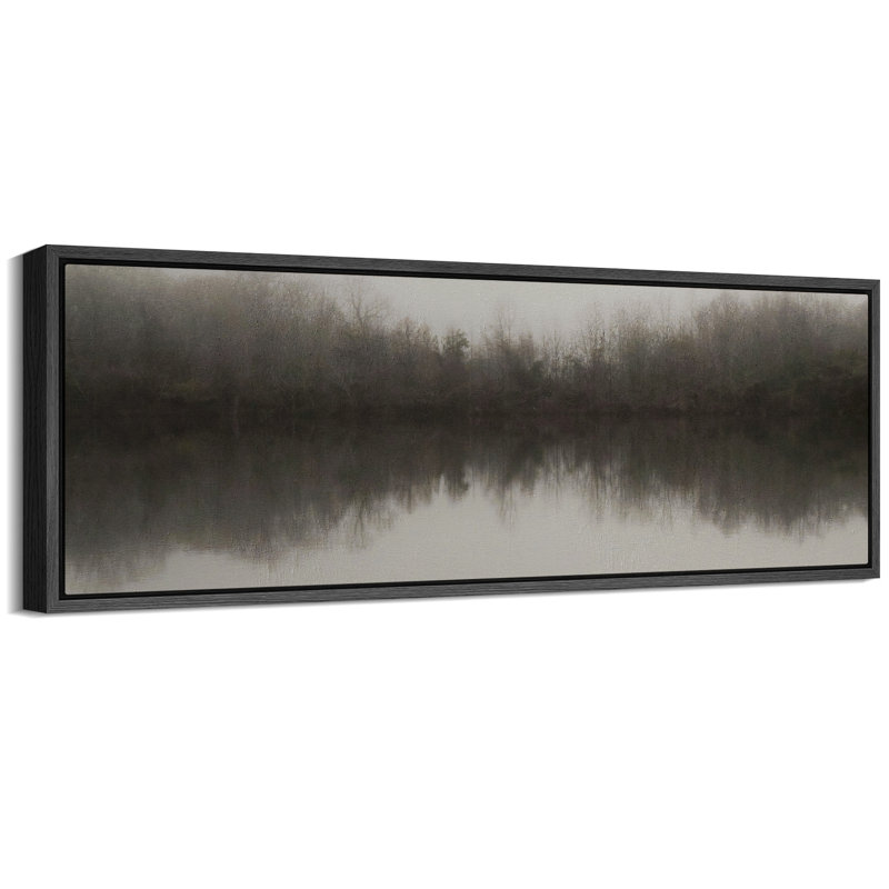 «Misty Lake Serene Landscape», art moderne, H 20 po x l 60 po, Noir, noir, noir, noir