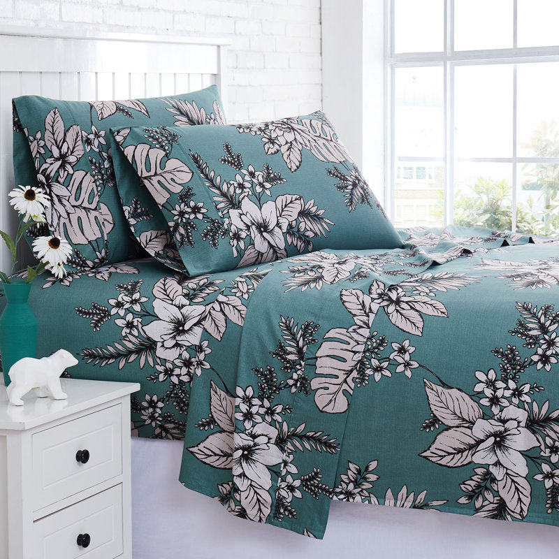 Southshore Fine Linens Flora King 300 Thread Count Cotton Sateen Floral Extra Deep Pocket 4-Piece Sheet Set, 22-Inch Fitted Sheet, Flora Green