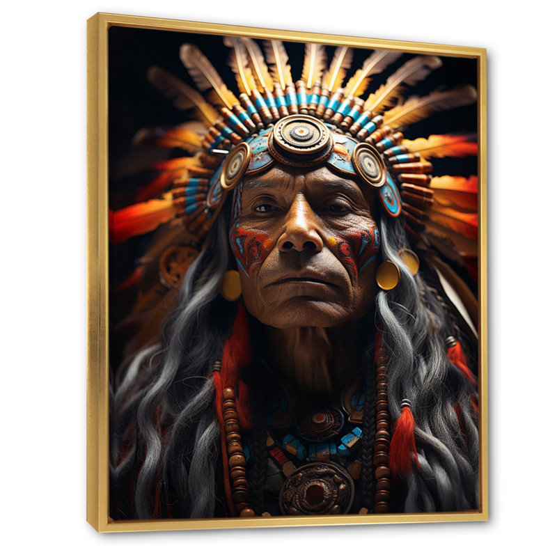 Native Visions of Shamans II - reproduction sur toile, H 44 po x l 34 po x P 1,5 po, Cadre flottant doré