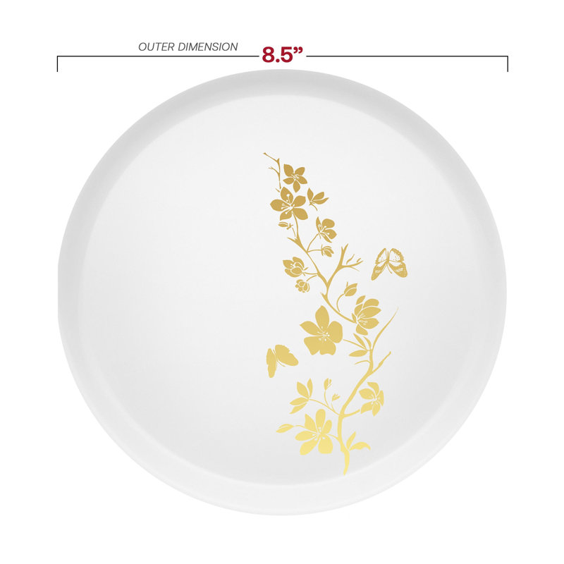 White with Gold Floral Plastic Dinnerware Value Set - 120 Sets