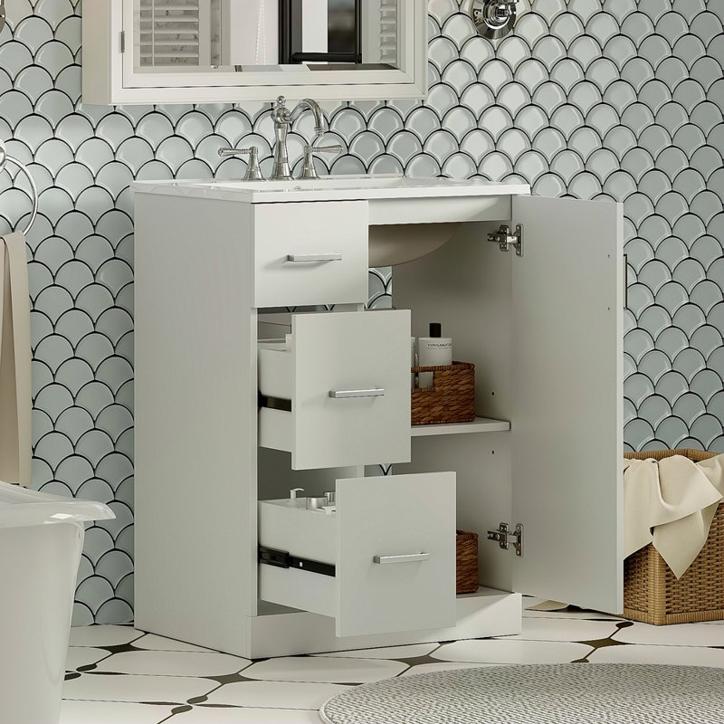 Meuble-lavabo moderne 24 po avec lavabo, petite armoire de lavabo avec 2 tiroirs et porte à fermeture douce, meuble-lavabo sous-comptoir avec tiroirs