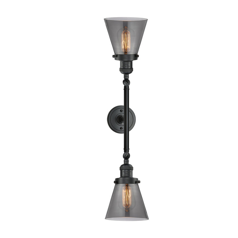 Cone 2 Light Tiltable Bath Vanity Light, 60 Watt Vintage Incandescent Bulb, Smoked, Matte Black