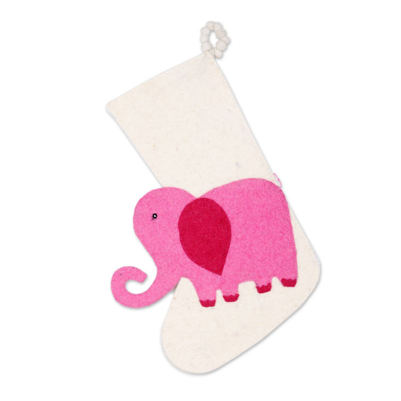 Chaussette de noël en laine d’éléphant de fêtes, Rose