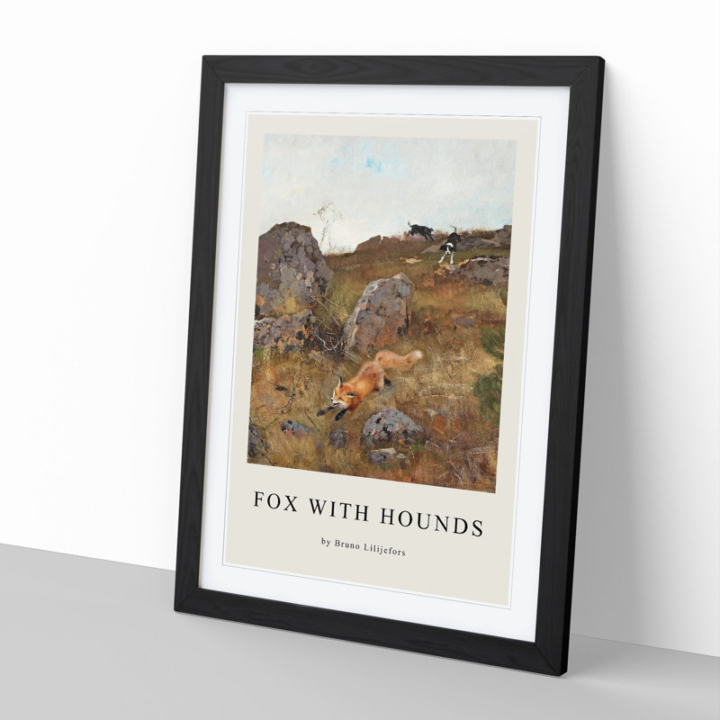 Fox And Hunting Dogs Vol.2 by Bruno Liljefors - Single Picture Frame Print, 65cm H x 48cm W x 2cm D, Black Framed