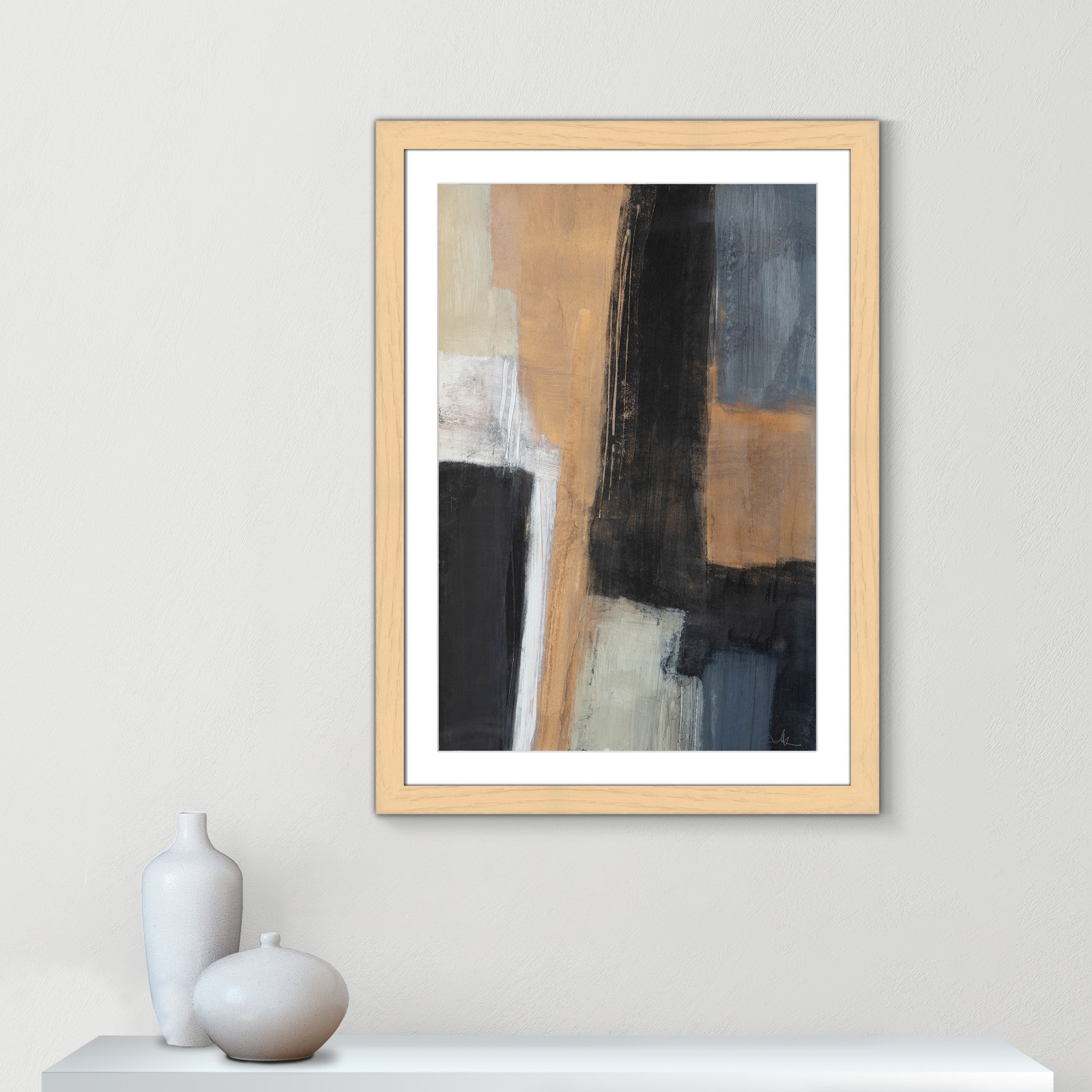 Calderon "Metallic Slate I" Print, 37" H x 27" W x 1.25" D, Natural Cube Frame Matted