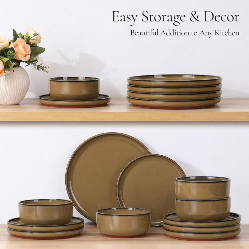 Stoneware Dinnerware - Service for 4, Camel Brown