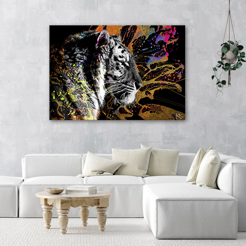 Tiger On A Colourful Background - Wrapped Canvas Print