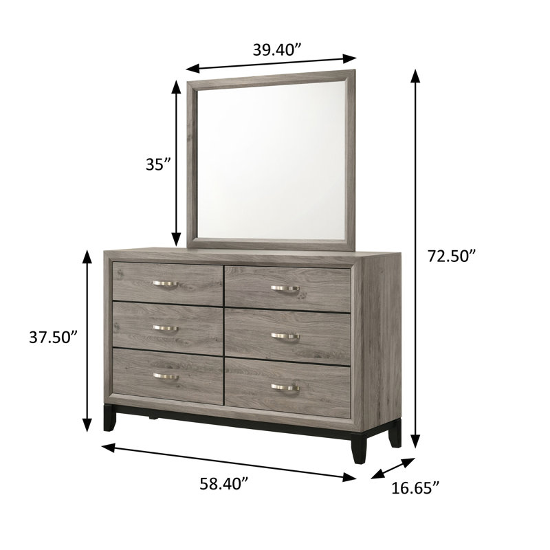 Commode transitionnelle l 58,4 po avec miroir, brun