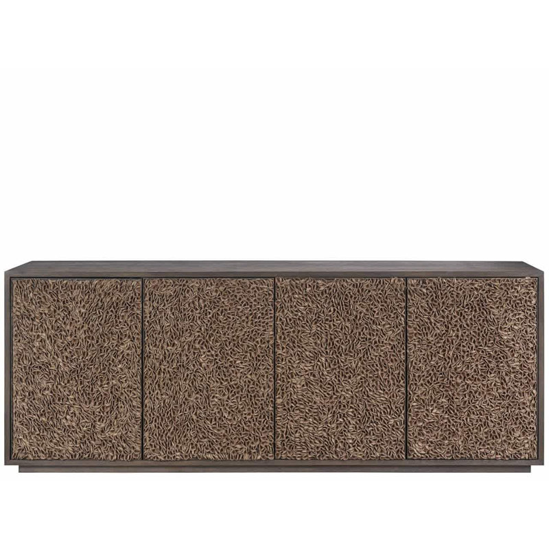 Modern Blossom 96" Wide Dark Oak Leather Petal Credenza