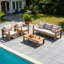 Ensemble de conversation de patio Naylor Morre 4 pièces en bois d'eucalyptus avec canapé 3 places-248887619