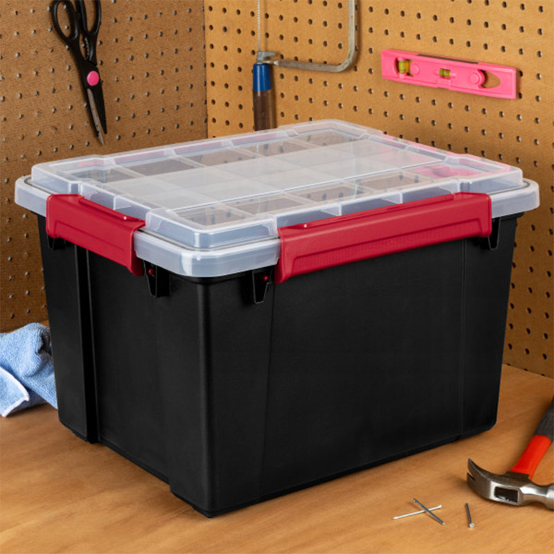Sterilite 8.5 Gal Gasket Box, Stackable Storage Container w/ Lid, Black, 16 Pack