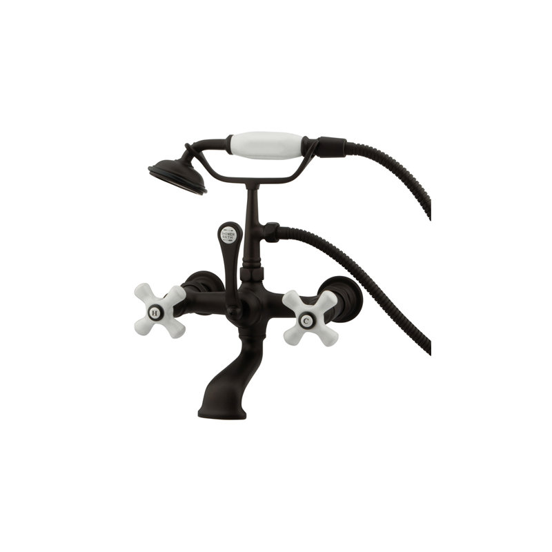 Hot Springs Triple Handle Wall Mounted Clawfoot Tub Faucet with Handshower, Oil Rubbed Bronze