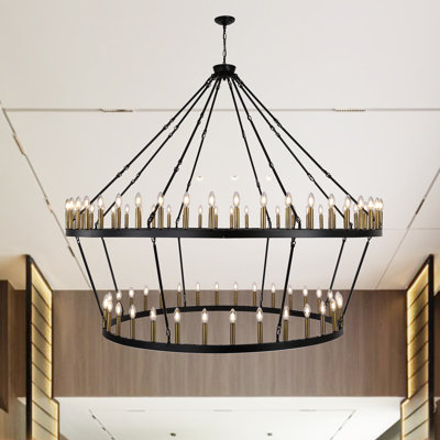 80 - Light Dimmable Lantern Wagon Wheel Chandelier