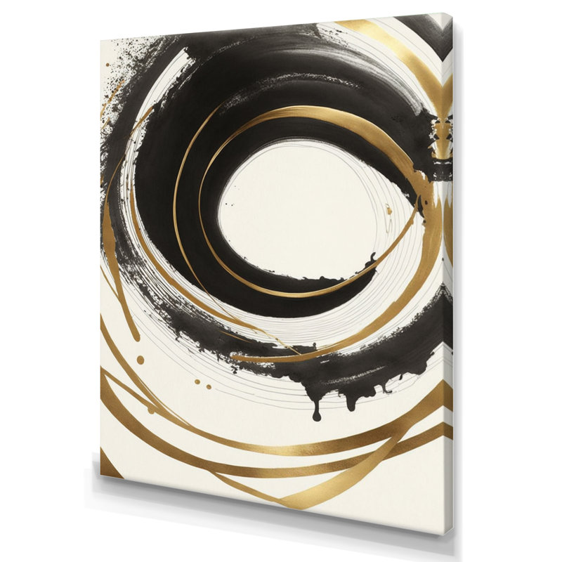 «Black and Gold Curves III» - art mural moderne sur toile, H 20 po x l 12 po x P 1 po, Toile tendue
