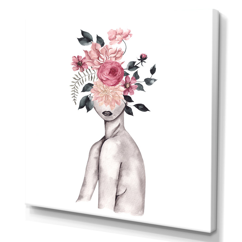 Silhouette de femme avec fleurs rouges et mauves, impression sur toile Glam, H 36 po x l 36 po x P 1 po, Toile tendue