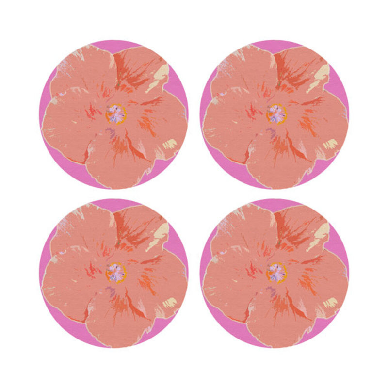 Hibiscus Vegan Leather Round Pebble Placemat, Orchid
