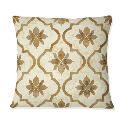 Beige Light Midcentury Quatrfoil II - Midcentury Throw Pillow