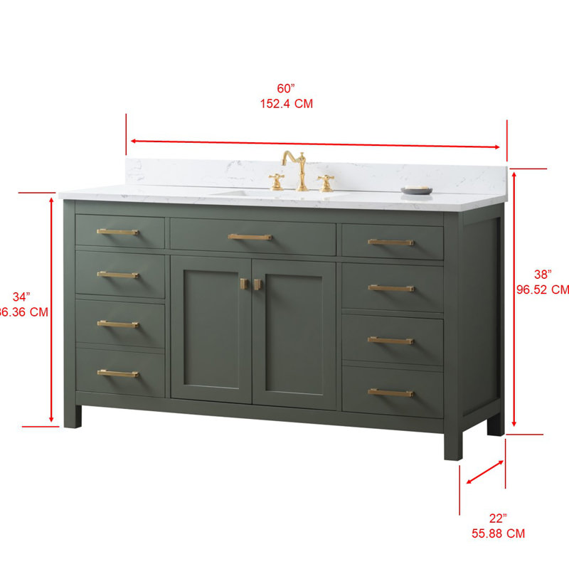 Ensemble de meuble-lavabo simple 60 po Ajhane, Vert rétro