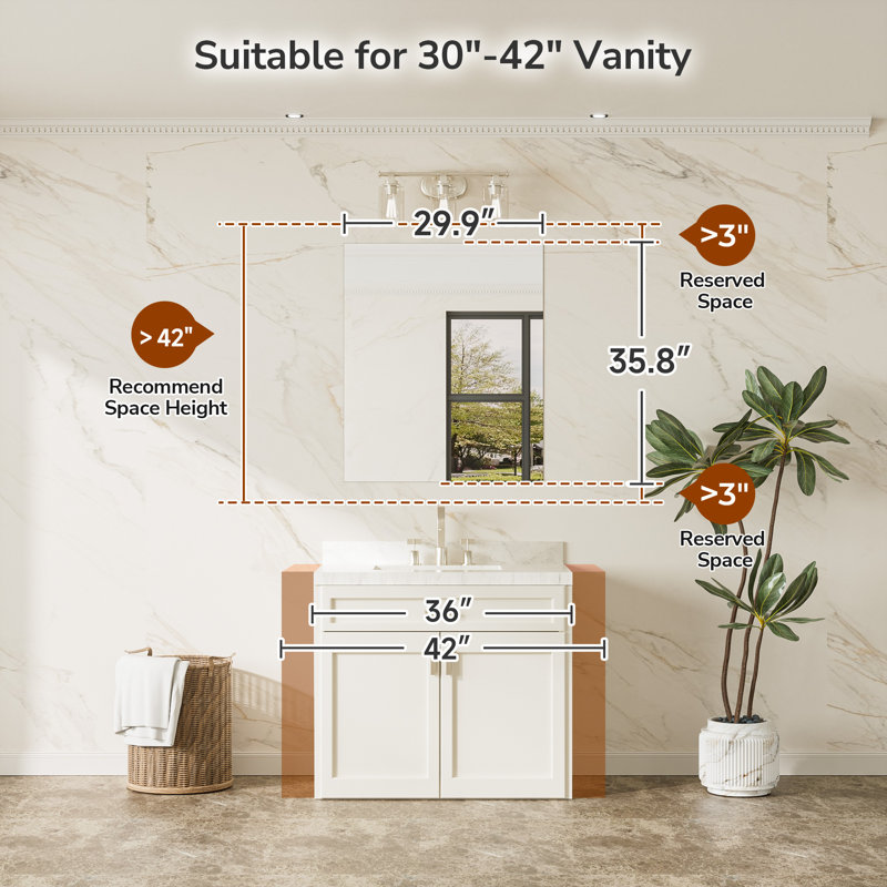 Frameless Bathroom Vanity Mirror Decorative Wall Accent Mirror, 1, 36" x 30"