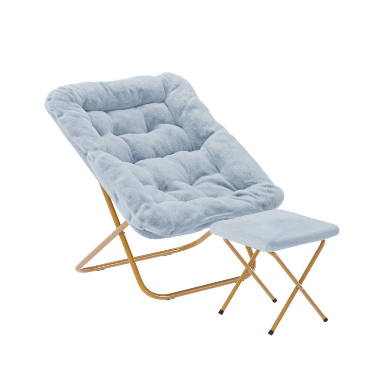 Fauteuil surdimensionné rembourré avec soucoupe et repose-pieds, Polyester bleu