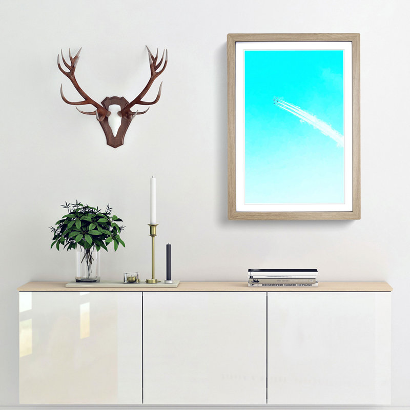 Plane Trails in the Sky - Framed Print, 50cm H x 35cm W x 2cm D, Oak
