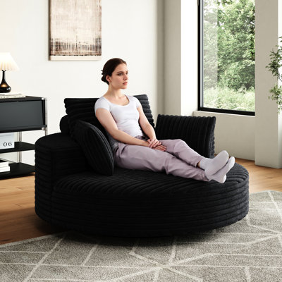 Fauteuil-lit pivotant à 360 degrés en mousse de velours côtelé 55 po pour chambre à coucher et salle de projection avec effort - sans coussin d'installation