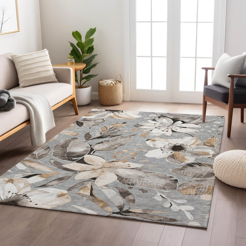 Machine Washable Indoor/Outdoor Millner ACN2260 Floral Rug, Rectangle 3' x 5'