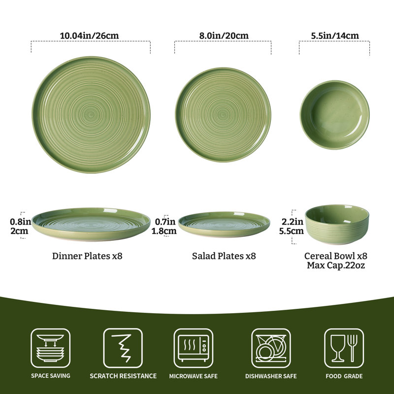Ensemble de vaisselle et assiettes 24 pièces Constellation, Vert olive