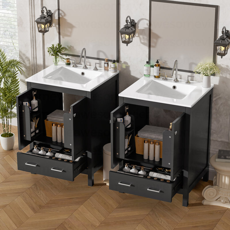 48-Inch Bathroom Vanity With Integrated Undermount Sink, Storage Cabinet, Soft-Close Doors, Divided Drawer, And Double-Layer Door Shelf For Versatile Storage