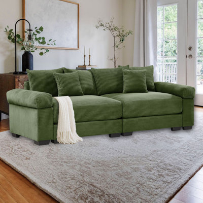 Modern stycle 2-Seater Oversized Corduroy Sofa with Extra-Wide Seats and Plush Armrests, Throw Pillows