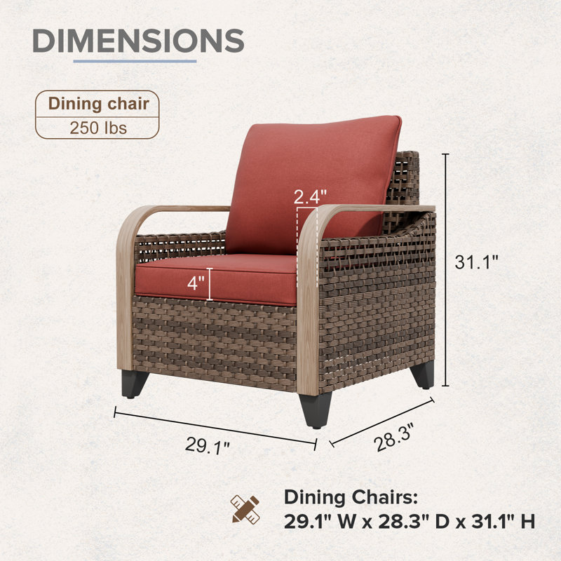 Fauteuil en rotin avec coussins pour l'extérieur, Rouge
