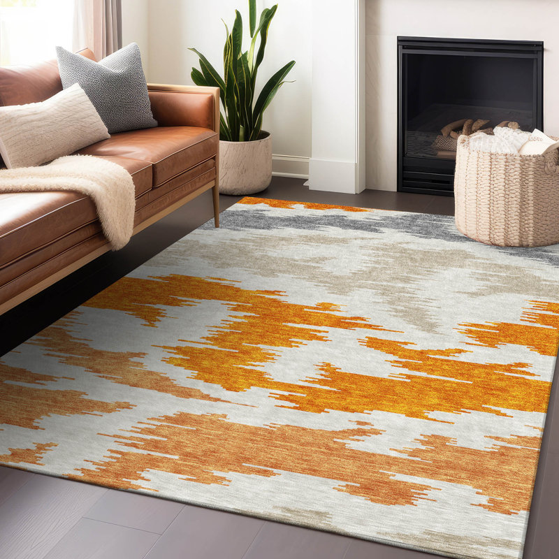 Premium Machine Washable Lisse Orange Rug, Rectangle 8' x 10'