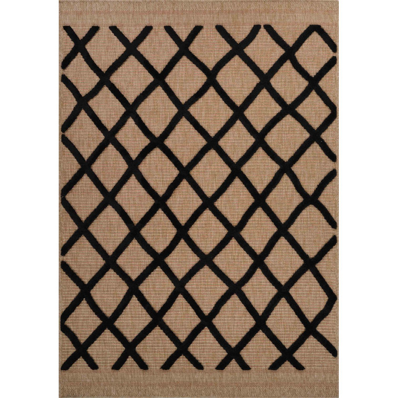 Deborah Geometric Shapes Braided Indoor / Outdoor Area Rug, Black, Rectangle 120 x 170cm
