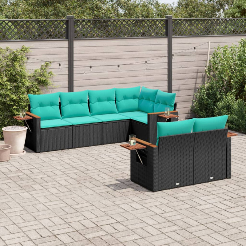 Ensemble de canapé de patio 7 pièces avec coussins en rotin de polyester noir