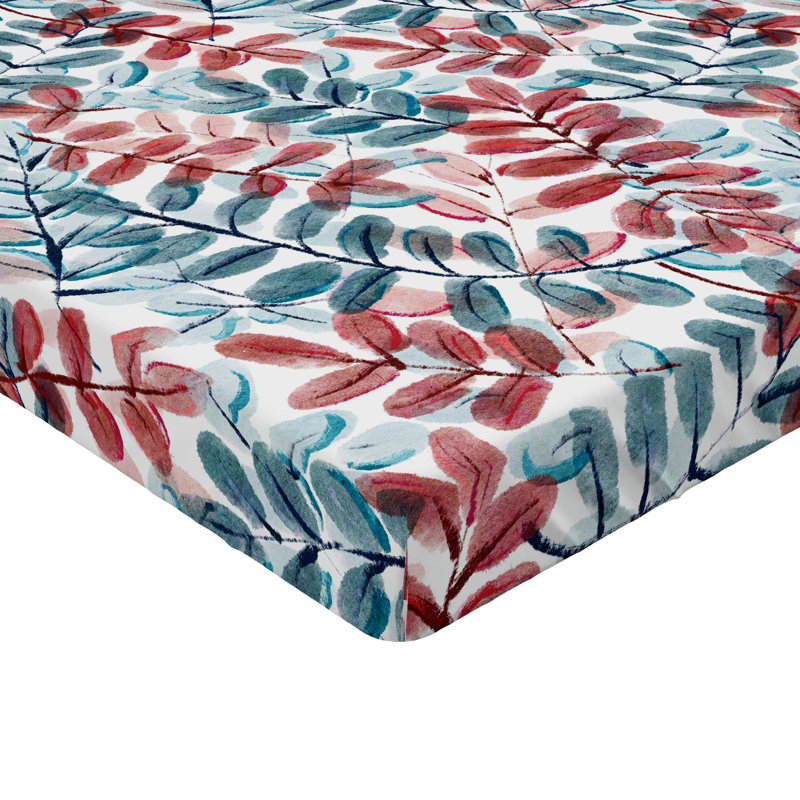 Drap-housse rustique Ambesonne, Drap-housse très grand californien, Blanc cassé, rubis, bleu cadet / floral
