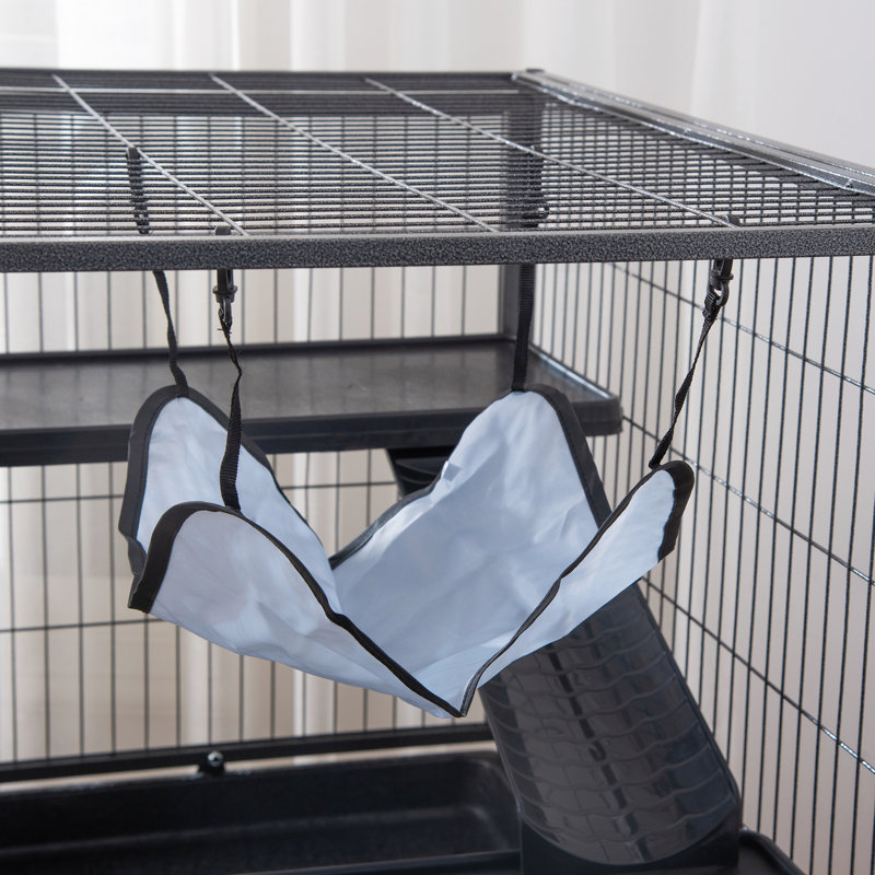 Cage à 3 furets, cage Chinchilla - structure métallique avec tablette, plateau de nettoyage facile, roues mobiles et paisible pour plusieurs petits animaux