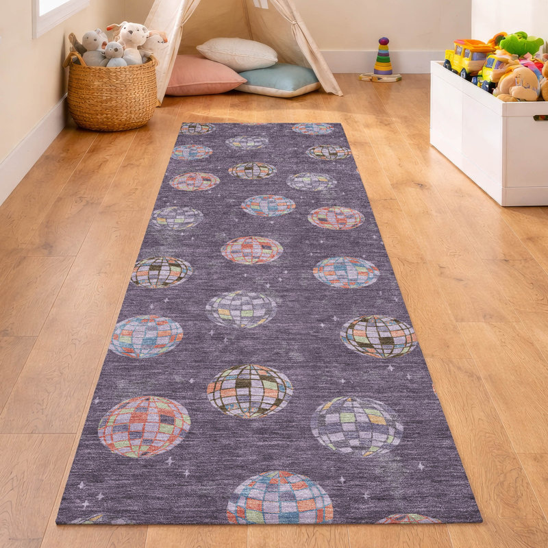 Machine Washable Indoor/Outdoor Chantille ACN2690 Kids Rug, 2'3" x 7'6" Runner, Plum