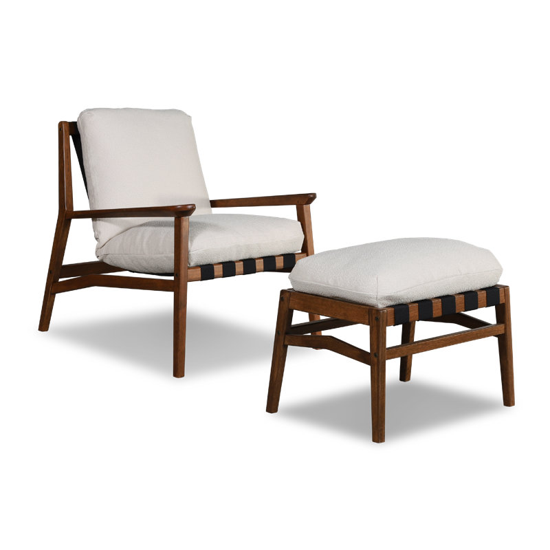 Méridienne et repose-pieds Mid Century, Boucle performance blanc cassé