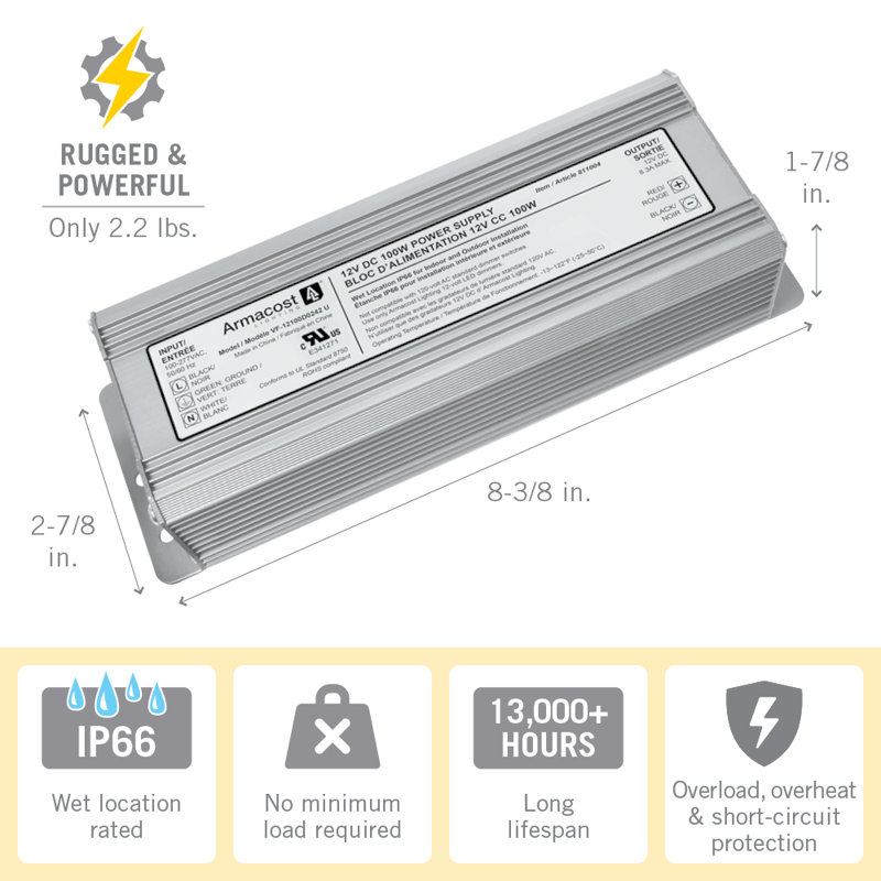 Standard Indoor/Outdoor LED Driver 12V DC, 100W